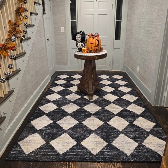 ๐ MC Style Area Rug Black & Ivory Check Checker Plaid 5โ x 7โ MACHINE WASHABLE - Picture 4 of 9